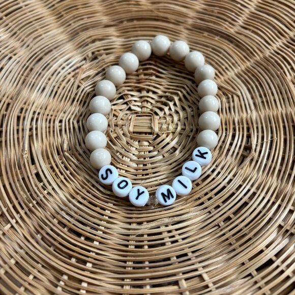Labubu Soy Milk Inspired Bracelet 7” BONE JASPER Cream Beaded Bracelet ✨ - Picture 1 of 2